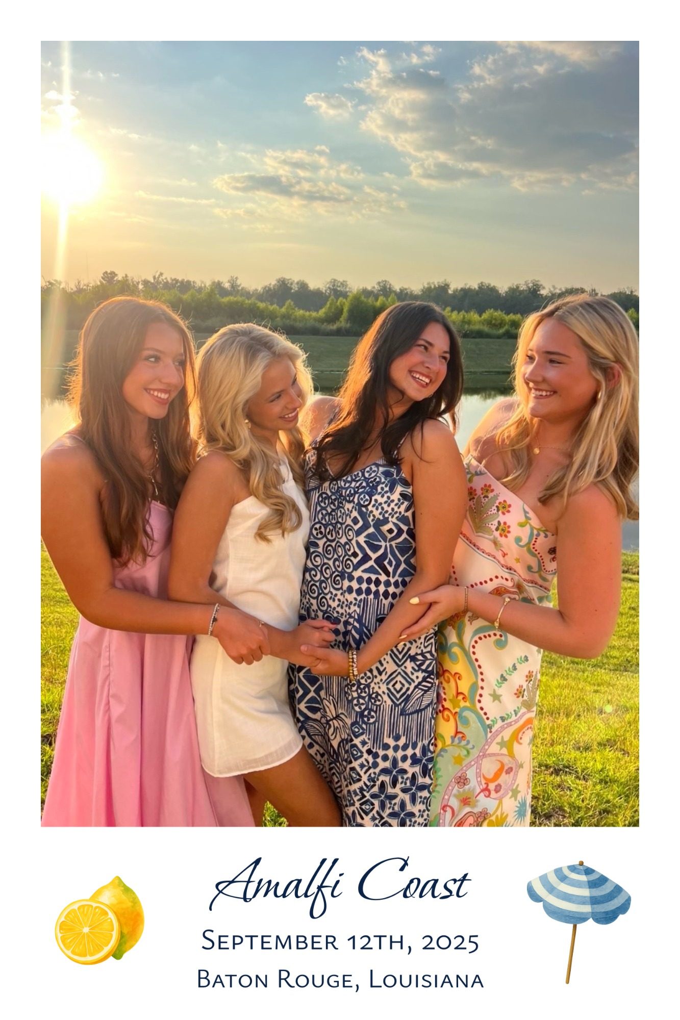 Custom border for an sorority mixer event with an image of four sorority girls at the event
